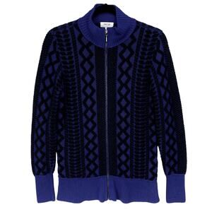 PER SE By CARLISLE CARDIGAN SWEATER Women’s Size MEDIUM Blue Black Zip Front